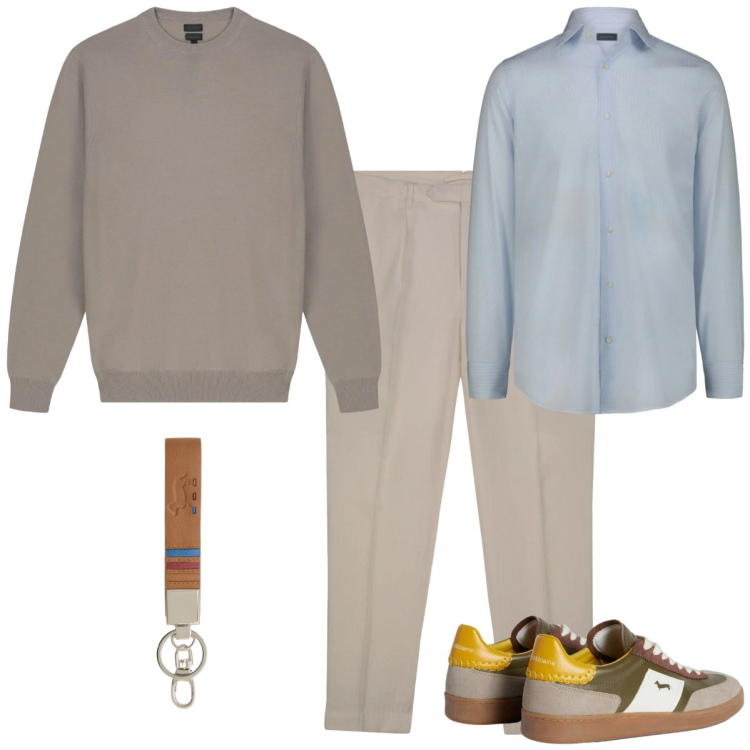 Outfit uomo - Total look #2362606. Stile Casual per Ufficio. Abbinamento con sneakers, portachiavi, camicie, pantaloni, maglieria.