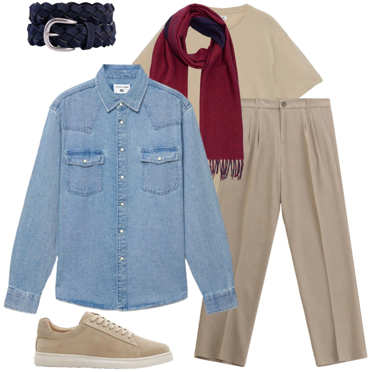 Outfit uomo - Denim & Desert Shades. Stile Urban per Tutti i giorni. Abbinamento con sneakers, camicie, t-shirt, pantaloni, cinture, sciarpe.