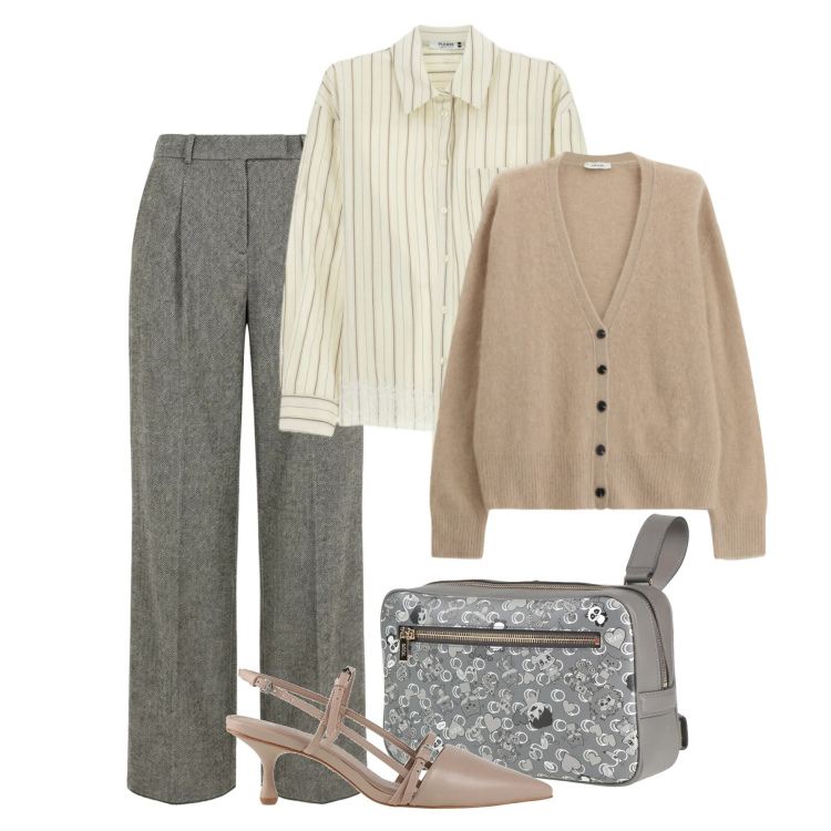 Outfit donna - Neutri a marzo. Stile Bon Ton per Ufficio. Abbinamento con marsupi, décolleté, pantaloni, cardigans, camicie.