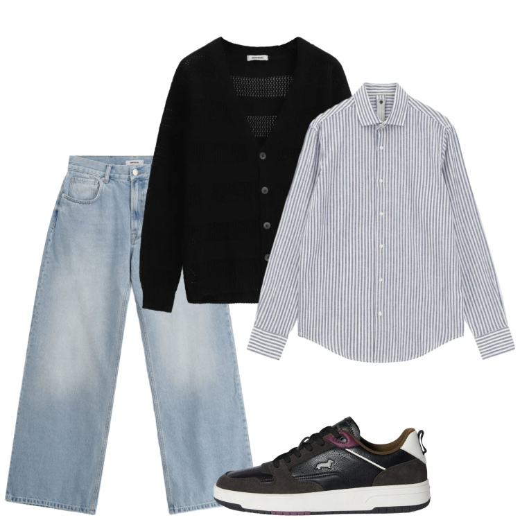 Outfit uomo - Camicia a maniche arrotolate. Stile Casual per Tutti i giorni. Abbinamento con sneakers, cardigans, jeans, camicie.