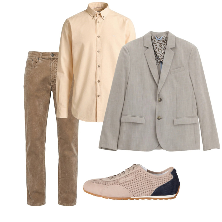 Outfit uomo - Toni sabbia e beige. Stile Casual per Tutti i giorni. Abbinamento con pantaloni, sneakers, camicie, giacche.