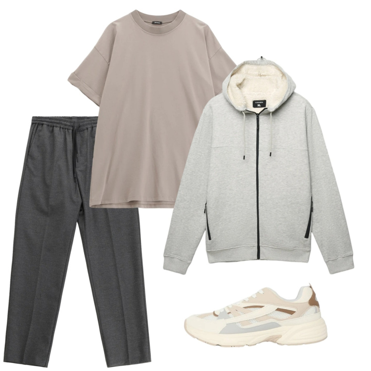 Outfit uomo - Weekend fuori porta. Stile Casual per Tutti i giorni. Abbinamento con felpe con cappuccio, sneakers, t-shirt, pantaloni.