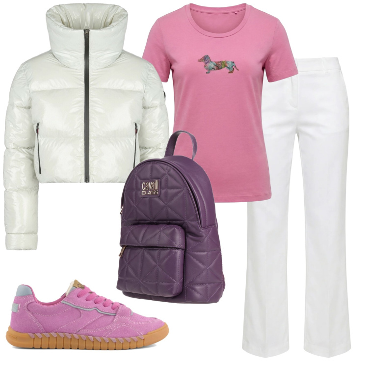Outfit donna - Total look #2362632. Stile Casual chic per Tutti i giorni. Abbinamento con zaini, pantaloni, t-shirt, piumini, sneakers.