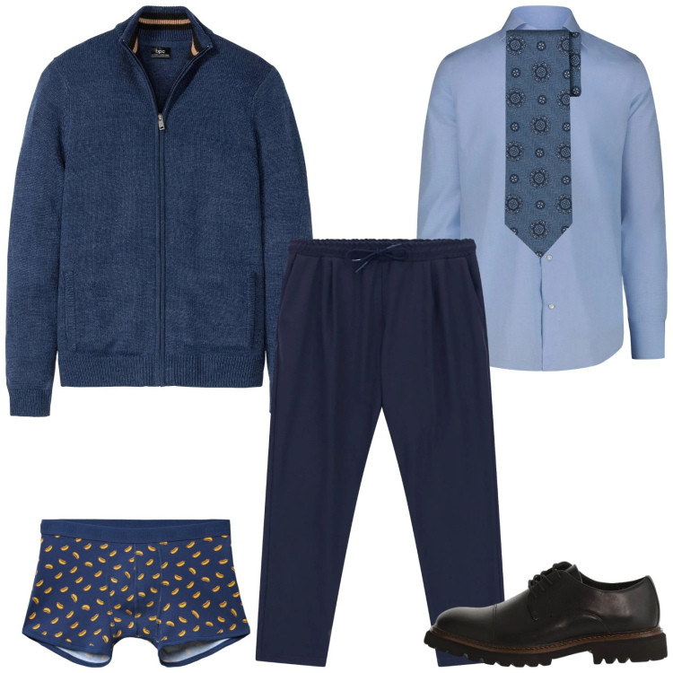 Outfit uomo - Total look #2362640. Stile Business/Elegante per Ufficio. Abbinamento con cardigans, boxer, pantaloni, scarpe stringate, cravatte, camicie.