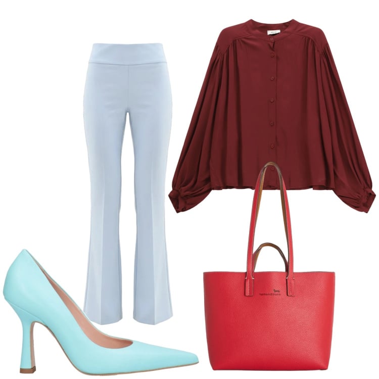 Outfit donna - Total look #2362839. Stile Casual chic per Tutti i giorni. Abbinamento con décolleté, shopping bag, camicie, pantaloni.