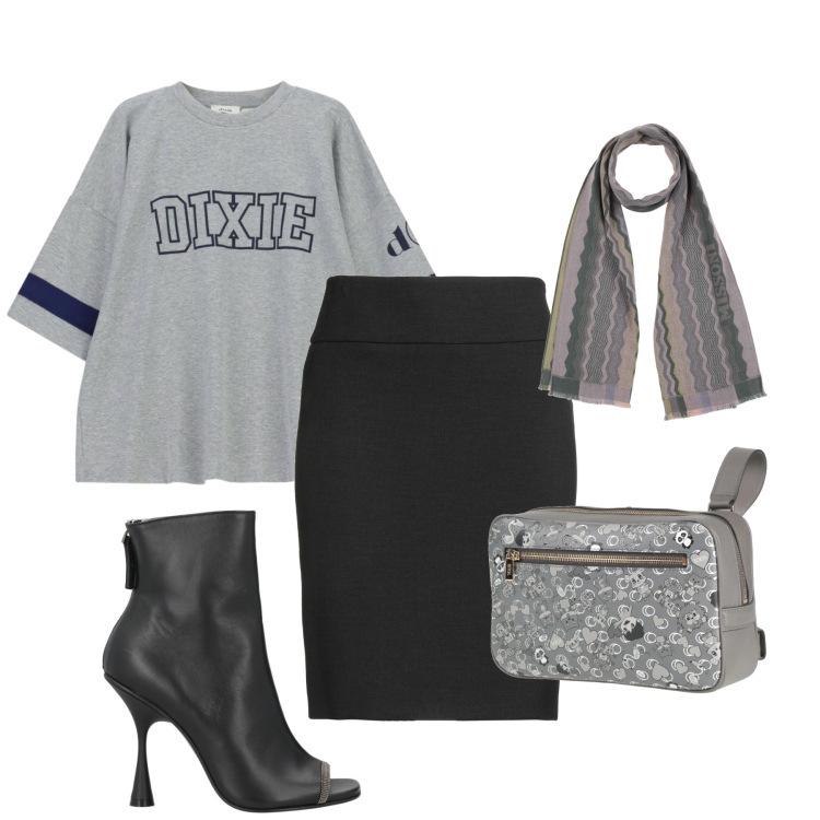 Outfit donna - Total look #2362841. Stile Glamour per Serata fuori. Abbinamento con marsupi, minigonne, sciarpe, stivaletti, t-shirt.