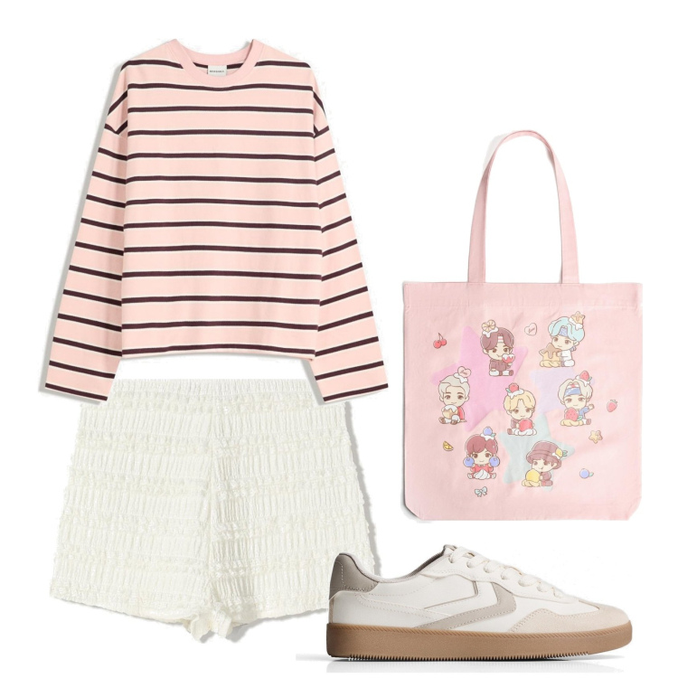 Outfit mujer - Casual look. Estilo Casual para Todos los días. Combinación con sudaderas, shorts, bolso shopper, sneakers.