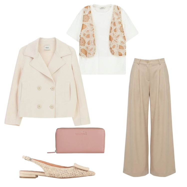 Outfit donna - Total look #2362931. Stile Chic per Ufficio. Abbinamento con ballerine, pantaloni, portafogli, blazer, t-shirt.