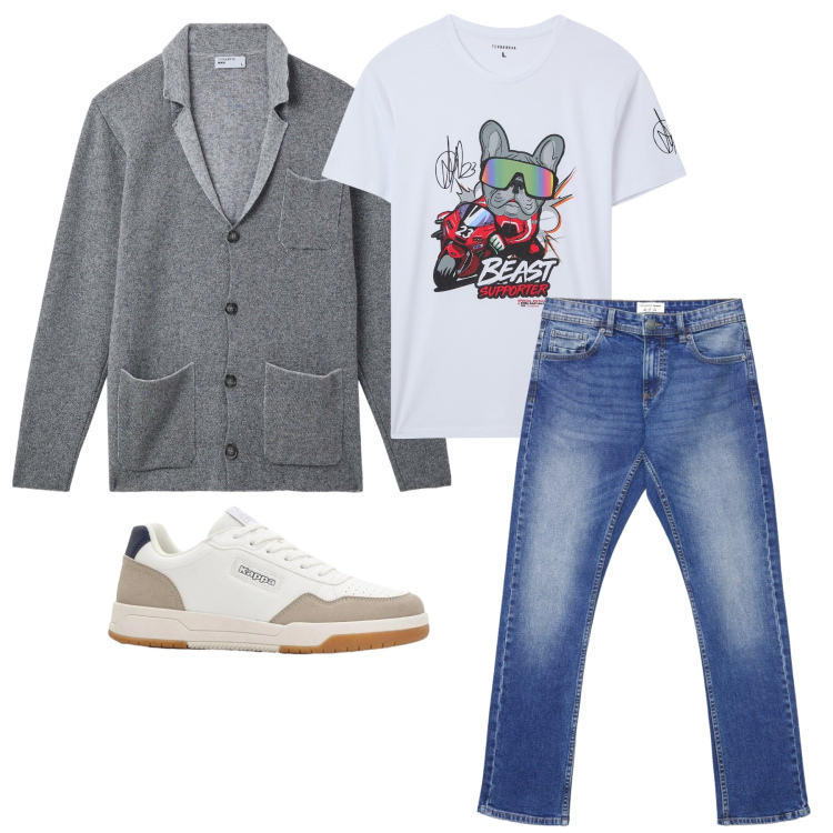 Outfit uomo - Marzo. Stile Trendy per Tutti i giorni. Abbinamento con sneakers, t-shirt, giacche, jeans.