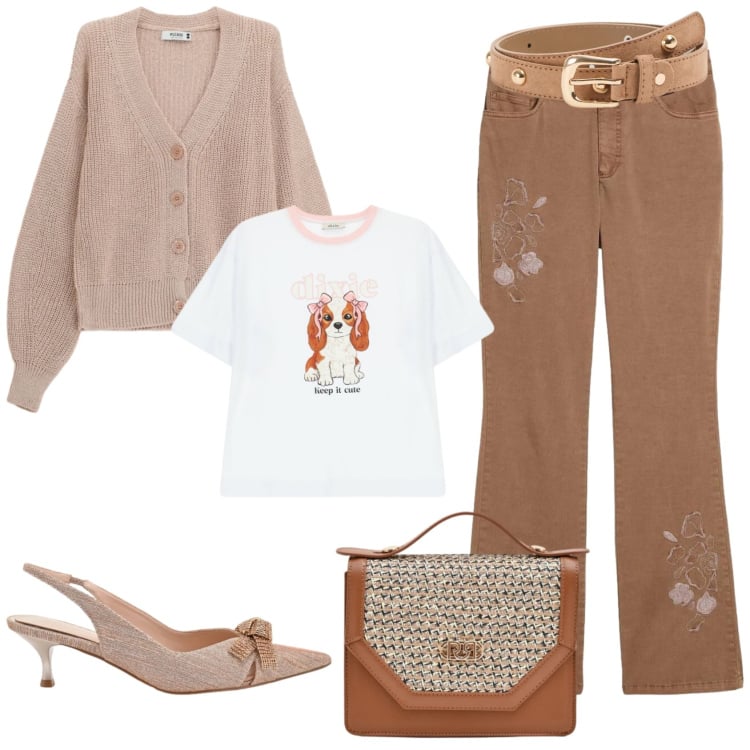 Outfit donna - Curve is beautiful!. Stile Casual chic per Tutti i giorni. Abbinamento con jeans bootcut, cinture, cardigans, t-shirt, pochette, décolleté.
