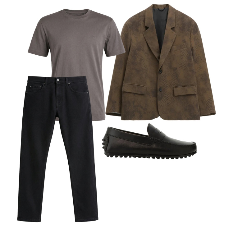 Outfit uomo - Marzo. Stile Trendy per Tutti i giorni. Abbinamento con scarpe stringate, giacche, jeans, t-shirt.