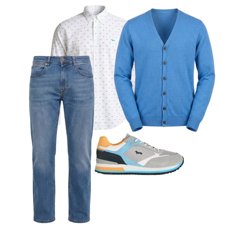 Outfit uomo - Marzo. Stile Casual per Tutti i giorni. Abbinamento con sneakers, jeans, camicie, cardigans.