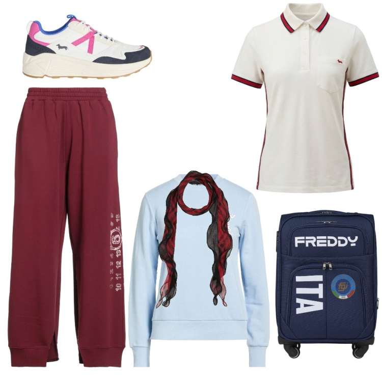 Outfit donna - Sara: weekend con Luca. Stile Urban per Tutti i giorni. Abbinamento con sciarpe, pantaloni, felpe, sneakers, polo, borse sportive.