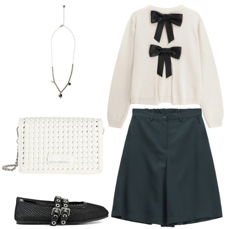 Outfit donna - Laura: leggerezza!. Stile Bon Ton per Tutti i giorni. Abbinamento con borse a tracolla, shorts, ciondoli, maglieria, ballerine.