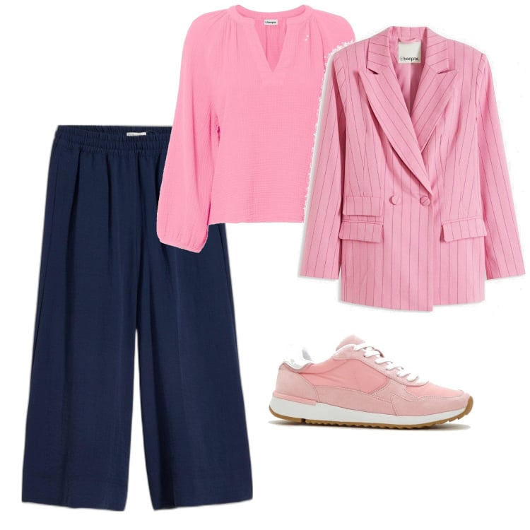 Outfit femme - La vie en rose. Style Bon Ton pour Soirée dehors. Assortir avec tuniques, jupe-culotte, blazers, sneakers.
