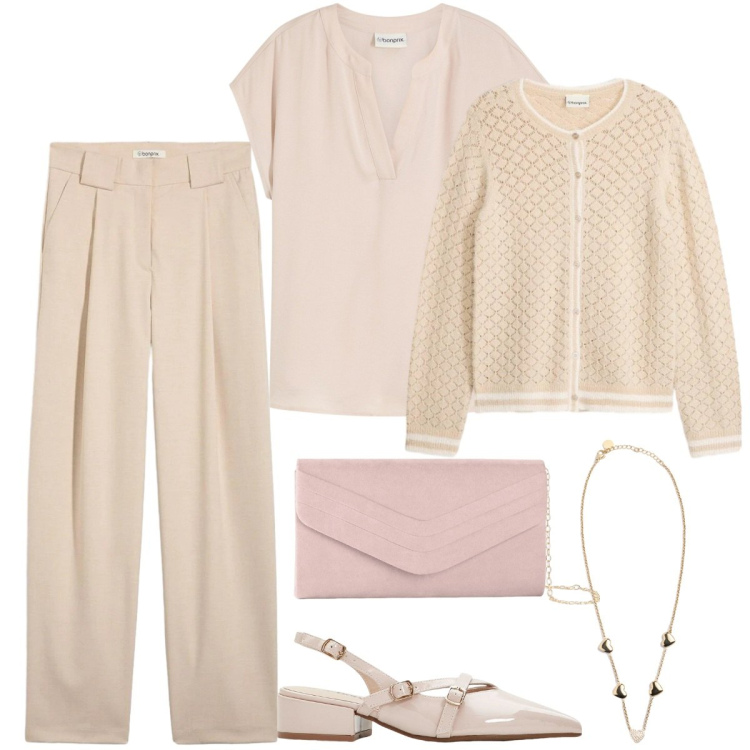 Outfit donna - Colori pastello - cerimonia informale. Stile Casual chic per Cerimonia. Abbinamento con bluse, décolleté, pantaloni, cardigans, pochette, collane.