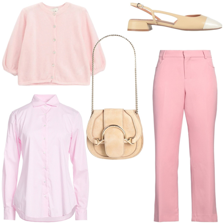 Outfit donna - Bon ton. Stile Romantica per Tutti i giorni. Abbinamento con marsupi, pantaloni, camicie, ballerine, cardigans.