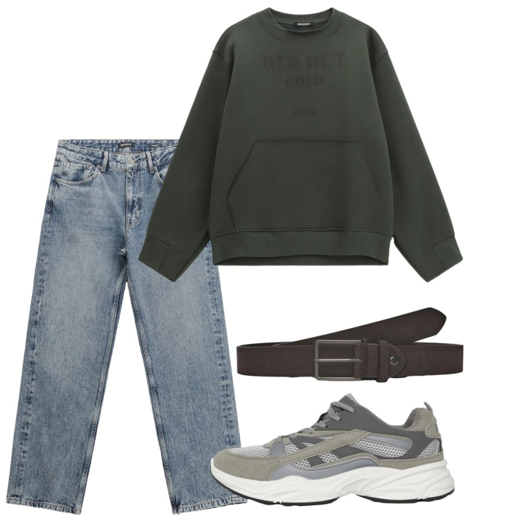 Outfit uomo - Easy way. Stile Casual per Tutti i giorni. Abbinamento con sneakers, cinture, jeans dritti, felpe.