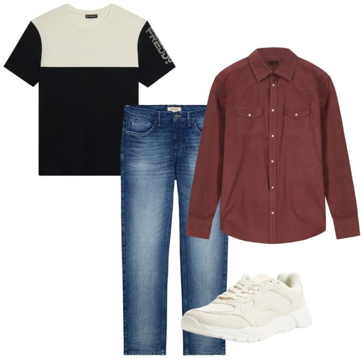 Outfit uomo - Terracotta. Stile Casual per Tutti i giorni. Abbinamento con jeans dritti, sneakers, t-shirt, camicie.