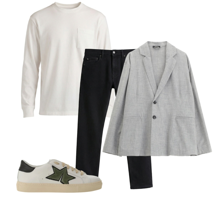 Outfit uomo - Gradazioni. Stile Casual per Tutti i giorni. Abbinamento con jeans, t-shirt, sneakers, giacche.