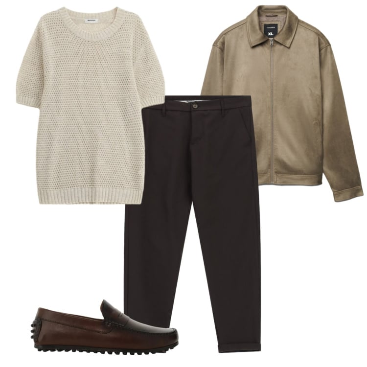 Outfit uomo - Cappuccino. Stile Casual per Tutti i giorni. Abbinamento con pantaloni, maglieria, scarpe stringate, giacche.