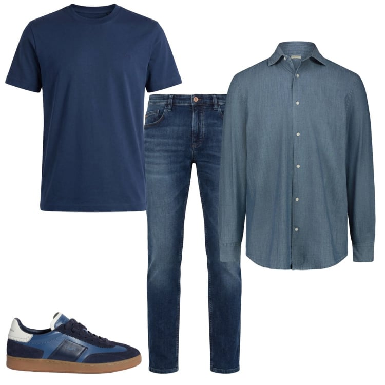 Outfit uomo - Blu&Blu. Stile Casual per Tutti i giorni. Abbinamento con sneakers, jeans, t-shirt, camicie.