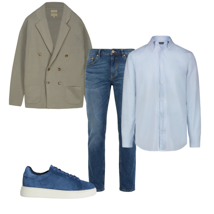 Outfit uomo - Cardigan doppiopetto. Stile Casual per Tutti i giorni. Abbinamento con sneakers, jeans, camicie, cardigans.