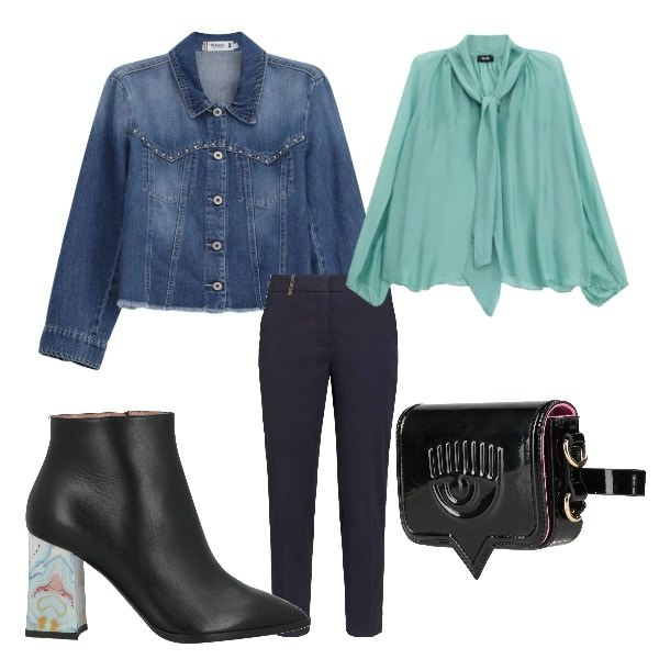 Outfit donna - Primavera dolce. Stile Romantica per Tutti i giorni. Abbinamento con pantaloni, marsupi, stivaletti, bluse, blazer.