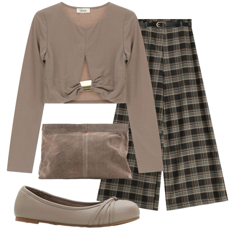 Outfit donna - Total look #2363196. Stile Bon Ton per Tutti i giorni. Abbinamento con ballerine, pantaloni a palazzo, top, pochette.