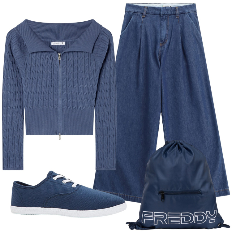 Outfit donna - Total look #2363198. Stile Casual per Tutti i giorni. Abbinamento con sneakers, cardigans, zaini, jeans.