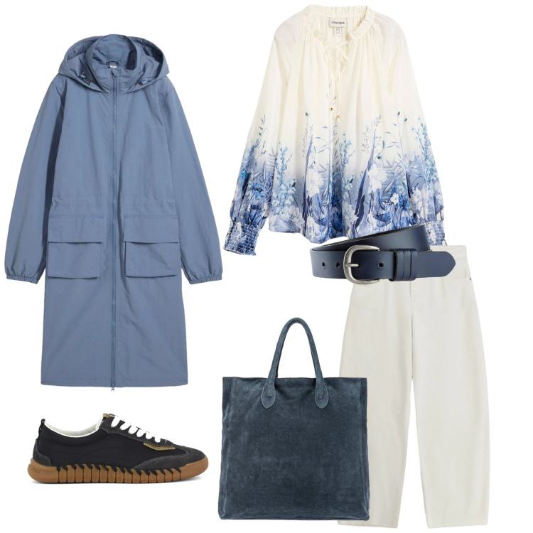 Outfit donna - Martedì di vento. Stile Casual per Tutti i giorni. Abbinamento con bluse, parka, cinture, jeans, borse a mano, sneakers.