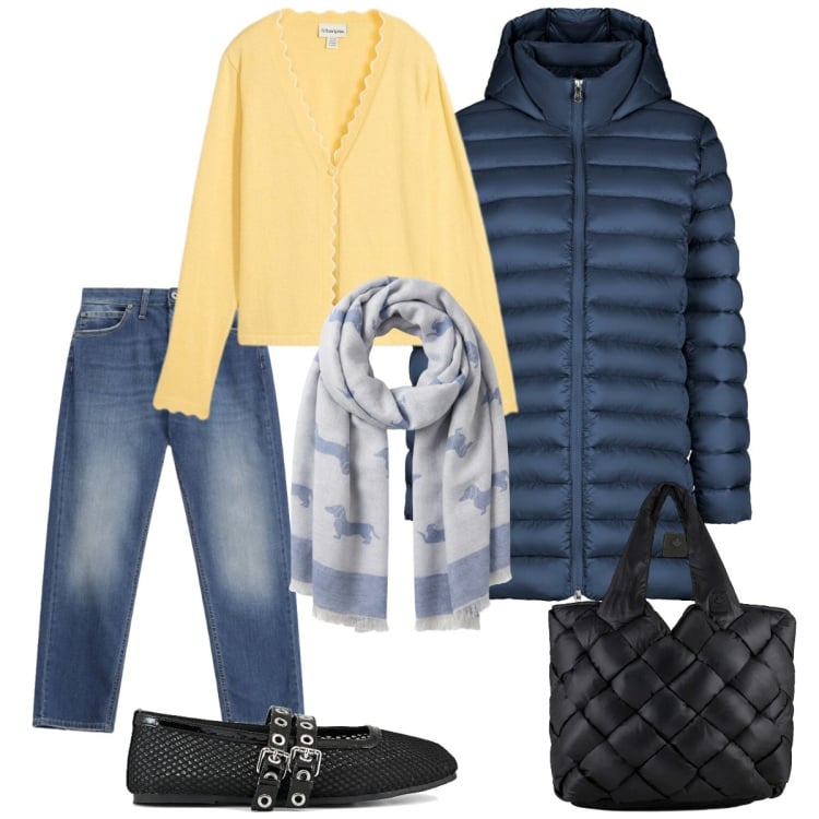 Outfit donna - Accessori black. Stile Casual per Ufficio. Abbinamento con cardigans, sciarpe, jeans dritti, piumini, borse tote, ballerine.