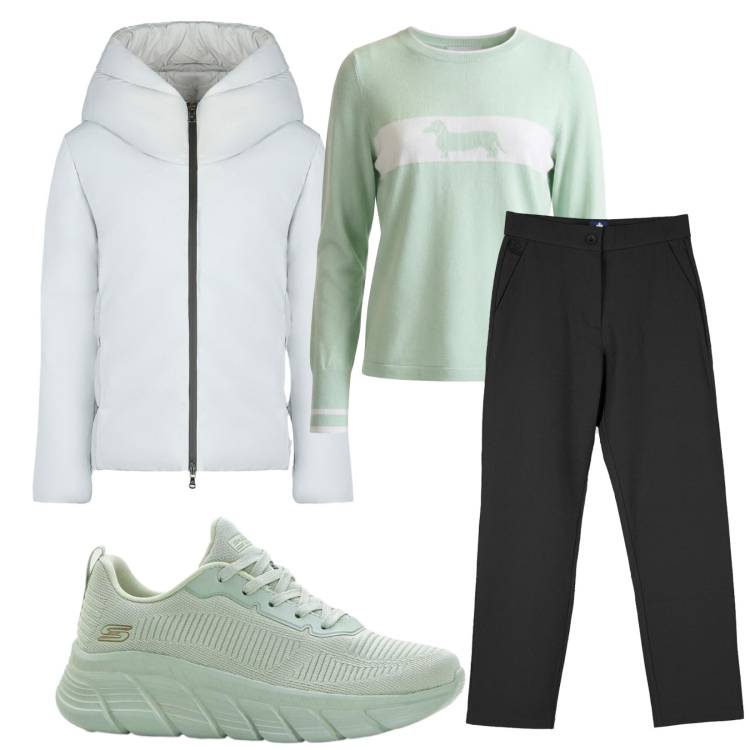 Outfit donna - Total look #2363213. Stile Casual per Tutti i giorni. Abbinamento con sneakers, maglieria, pantaloni chino, eskimo.