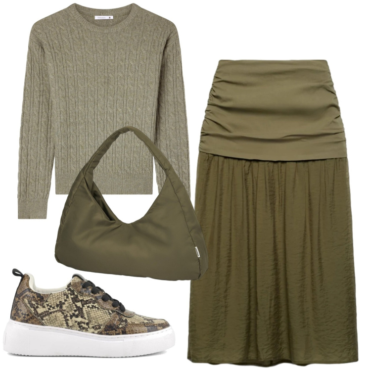 Outfit donna - Total look #2363216. Stile Basic per Tutti i giorni. Abbinamento con gonne longuette, maglieria, borse a spalla, sneakers.