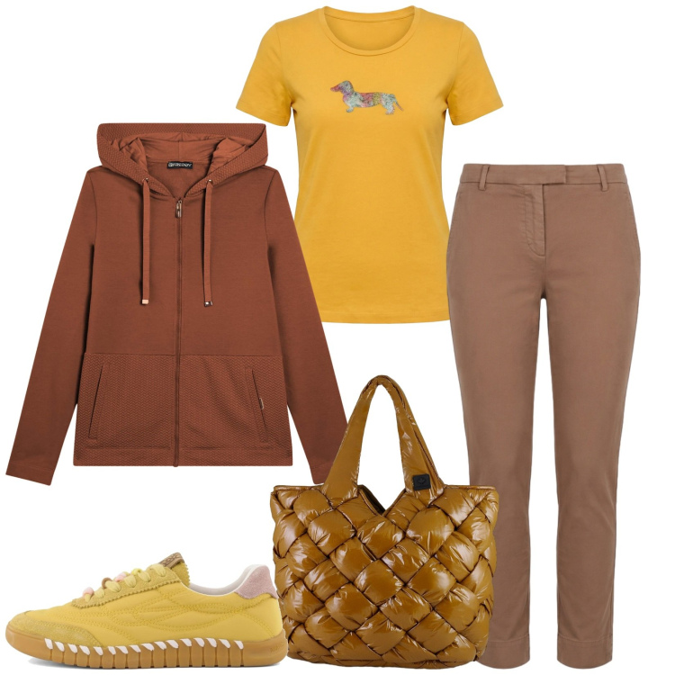 Outfit donna - Total look #2363219. Stile Urban per Tutti i giorni. Abbinamento con t-shirt, pantaloni, felpe con cappuccio, borse tote, sneakers.