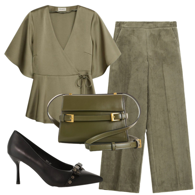 Outfit donna - Total look #2363221. Stile Basic per Ufficio. Abbinamento con borse a tracolla, bluse, pantaloni a palazzo, décolleté.