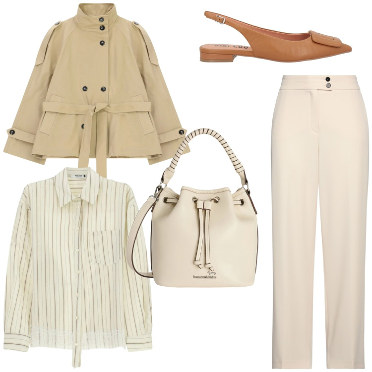 Outfit donna - Eleganza discreta e sofisticata. Stile Chic per Tutti i giorni. Abbinamento con pantaloni, ballerine, borse a secchiello, trench, camicie.
