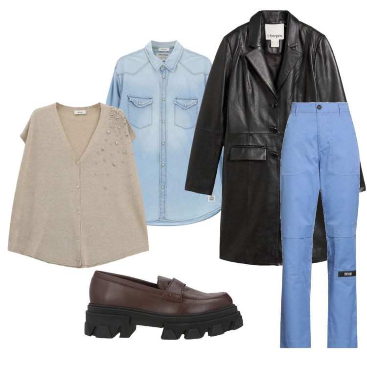 Outfit donna - Stile romantico primaverile-Focus Donna. Stile Romantica per Ufficio. Abbinamento con pantaloni cargo, mocassini, cappotti, camicie, gilet.