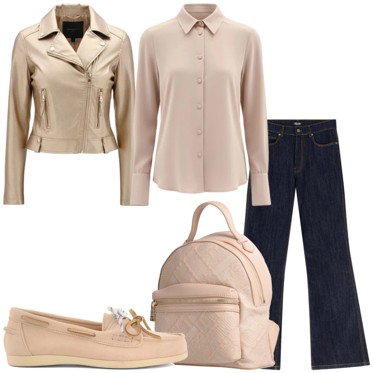 Outfit donna - Jeans per la giornata. Stile Glamour per Tutti i giorni. Abbinamento con zaini, jeans a zampa, camicie, giacche, mocassini.