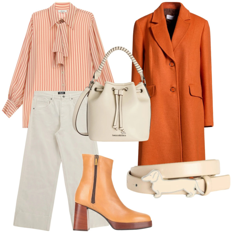 Outfit donna - Total look #2363236. Stile Basic per Tutti i giorni. Abbinamento con stivaletti, cappotti, borse a secchiello, cinture, camicie, jeans.