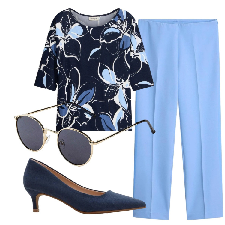 Outfit donna - Total look #2363242. Stile Basic per Ufficio. Abbinamento con occhiali da sole, bluse, décolleté, pantaloni.