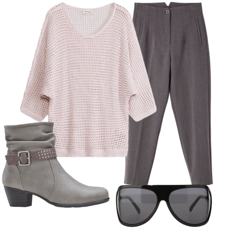 Outfit donna - Total look #2363251. Stile Basic per Ufficio. Abbinamento con maglieria, stivaletti, pantaloni, occhiali da sole.