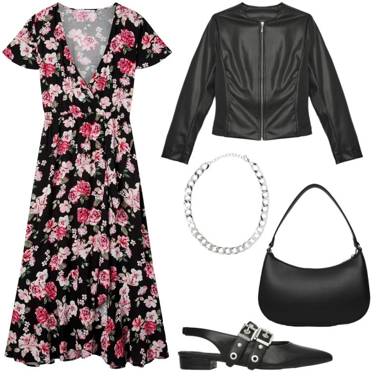 Outfit donna - Romantica con Accenti Grintosi. Stile Romantica per Serata fuori. Abbinamento con collane, vestiti lunghi, ballerine, giacche, borse a tracolla.