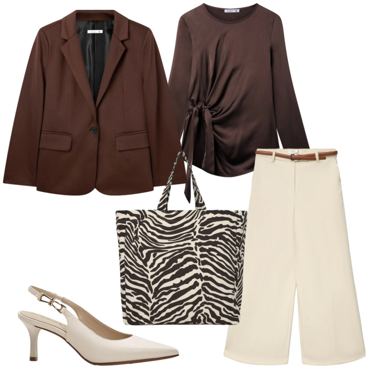 Outfit donna - Total look #2363256. Stile Chic per Serata fuori. Abbinamento con décolleté, pantaloni, bluse, shopping bag, blazer.