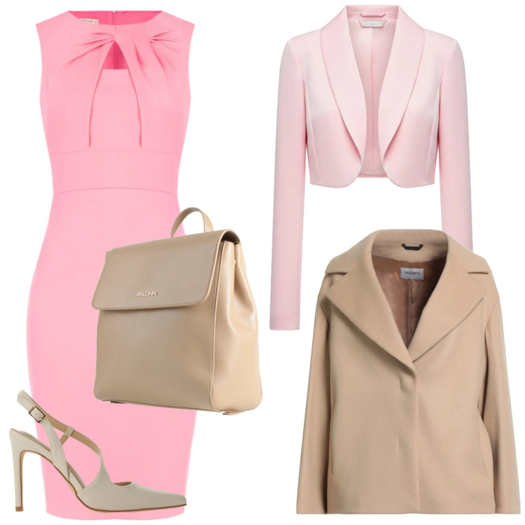 Outfit donna - Come un confetto. Stile Chic per Cerimonia. Abbinamento con cappotti, zaini, décolleté, vestiti a tubino, bolero.