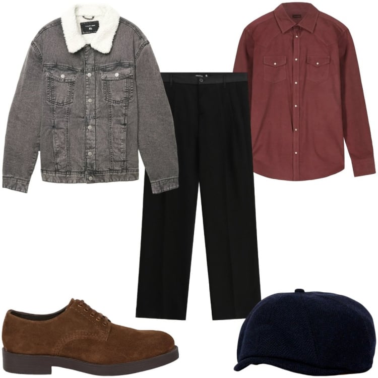Outfit uomo - Total look #2363268. Stile Casual per Tutti i giorni. Abbinamento con pantaloni, cappotti, scarpe stringate, camicie, cappelli con visiera.
