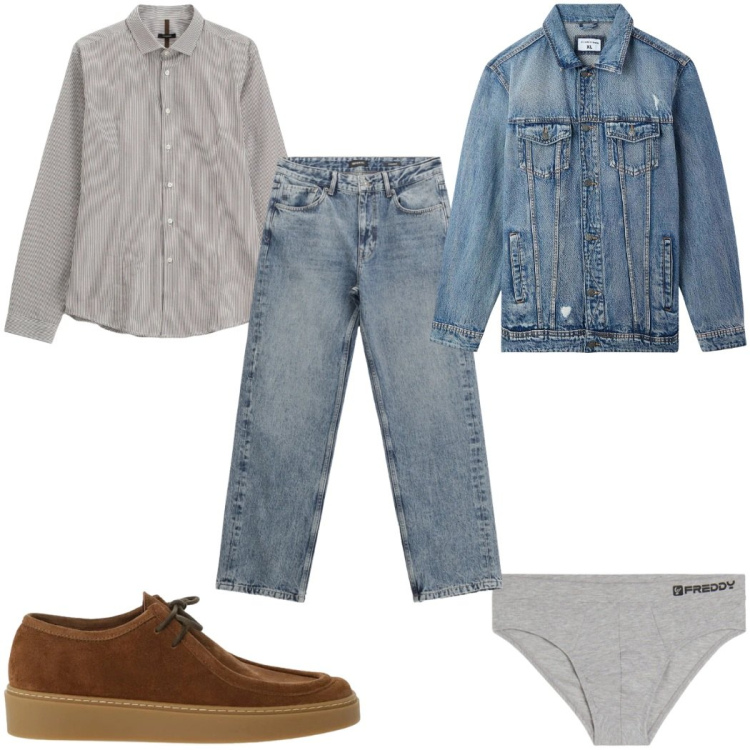 Outfit uomo - Total look #2363272. Stile Casual per Tutti i giorni. Abbinamento con giacche, jeans dritti, camicie, scarpe stringate, slip.