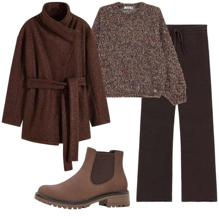 Outfit donna - Total look #2363280. Stile Basic per Tutti i giorni. Abbinamento con blazer, stivaletti, pantaloni a palazzo, maglieria.