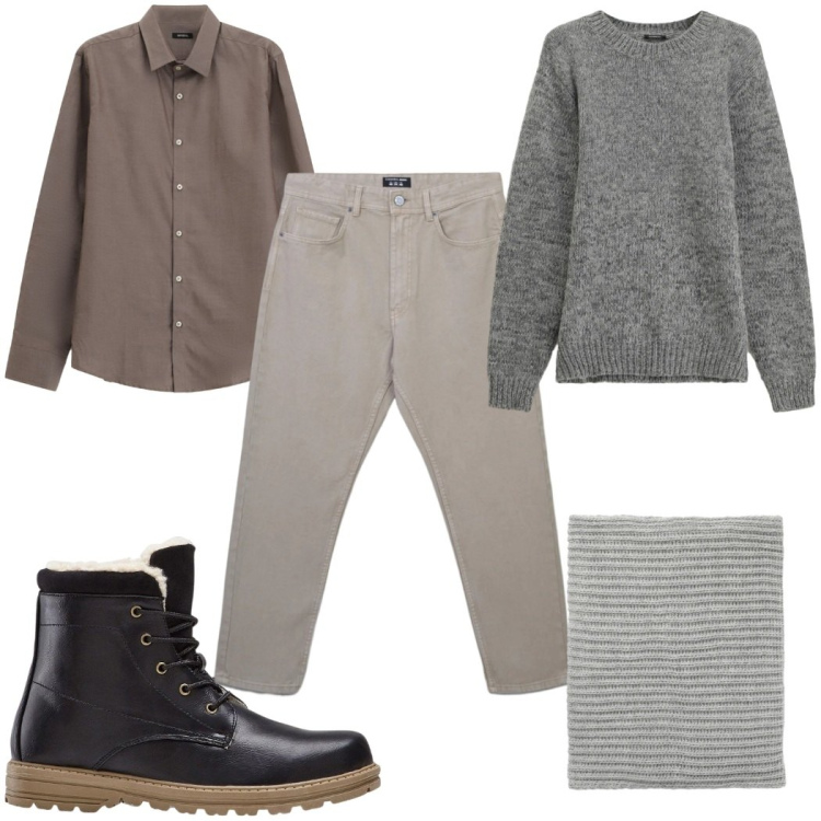 Outfit uomo - Total look #2363281. Stile Casual per Tutti i giorni. Abbinamento con stivali e stivaletti, jeans, scaldacollo, camicie, maglieria.