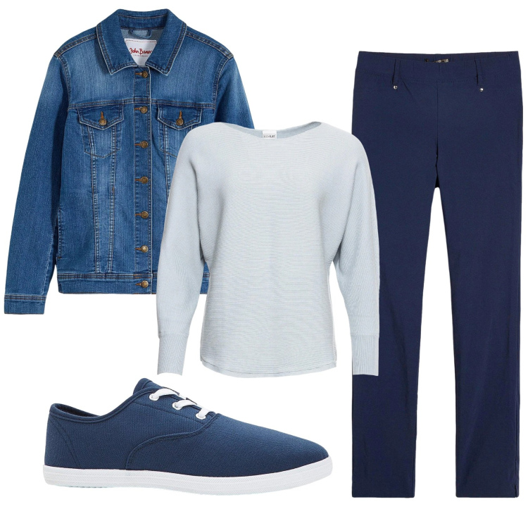 Outfit donna - Total look #2363285. Stile Casual per Tutti i giorni. Abbinamento con pantaloni, maglieria, sneakers, blazer.